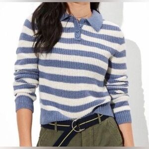 American Eagle Blue & White Striped Cropped Sweater S NWT